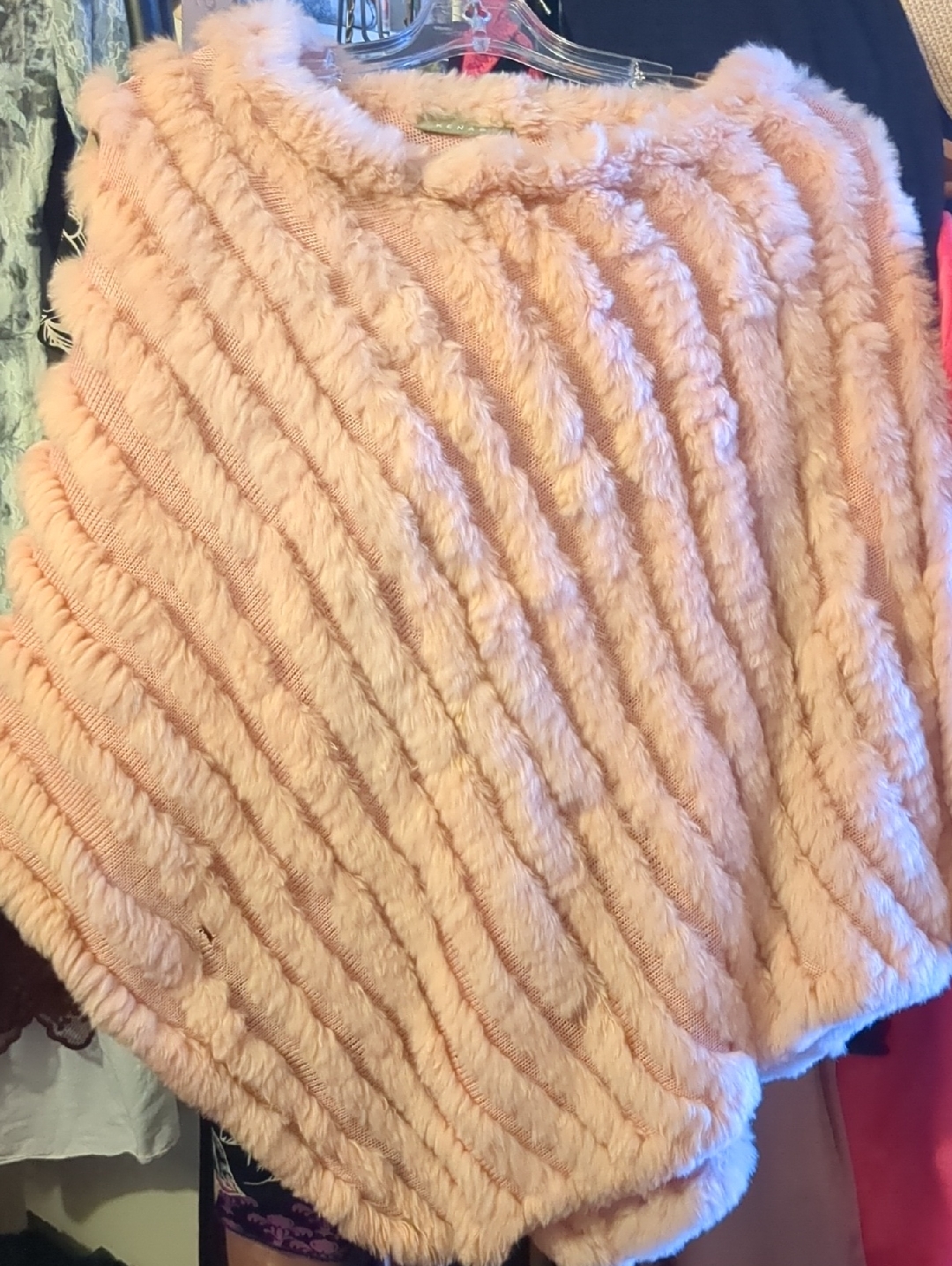 Kenar Blush Faux Fur Knit Poncho